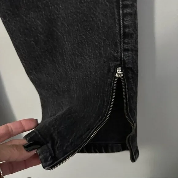 Social Tourist Black Zip Hem Straight Jeans W26 Y2K Grunge Streetwear - Picture 7 of 11